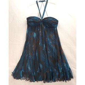 Vtg Rickie Freeman Teri Jon Ruched‎ Bust Flowy Fairy Mermaid sz 14 100% Silk